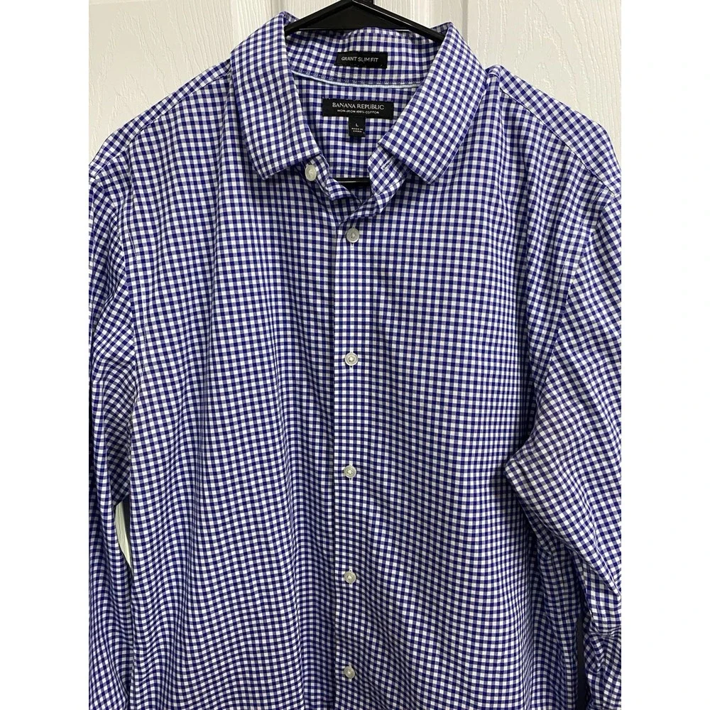 Men's Banana Republic Long Sleeve Button Up Casual Dress Shirt Blue/White L SLIM